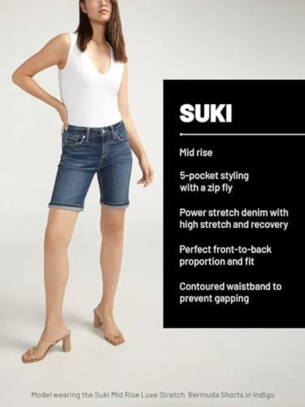Curvy Fit Mid Rise Silver Denim Bermuda Shorts for Women - Stylish & Comfortable